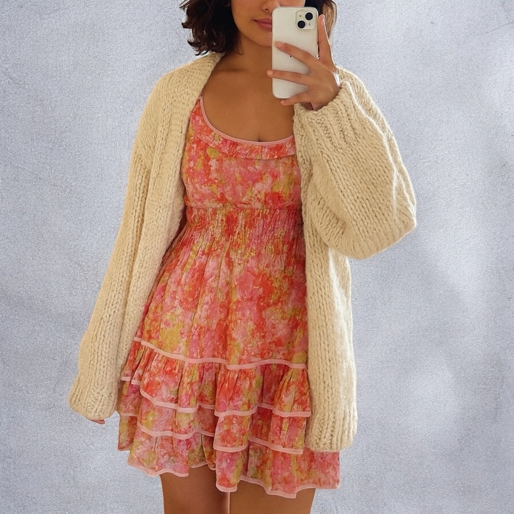 LoveShackFancy Safiya Cotton Silk Blend Swaying Coral Pink Mini Dress Medium
